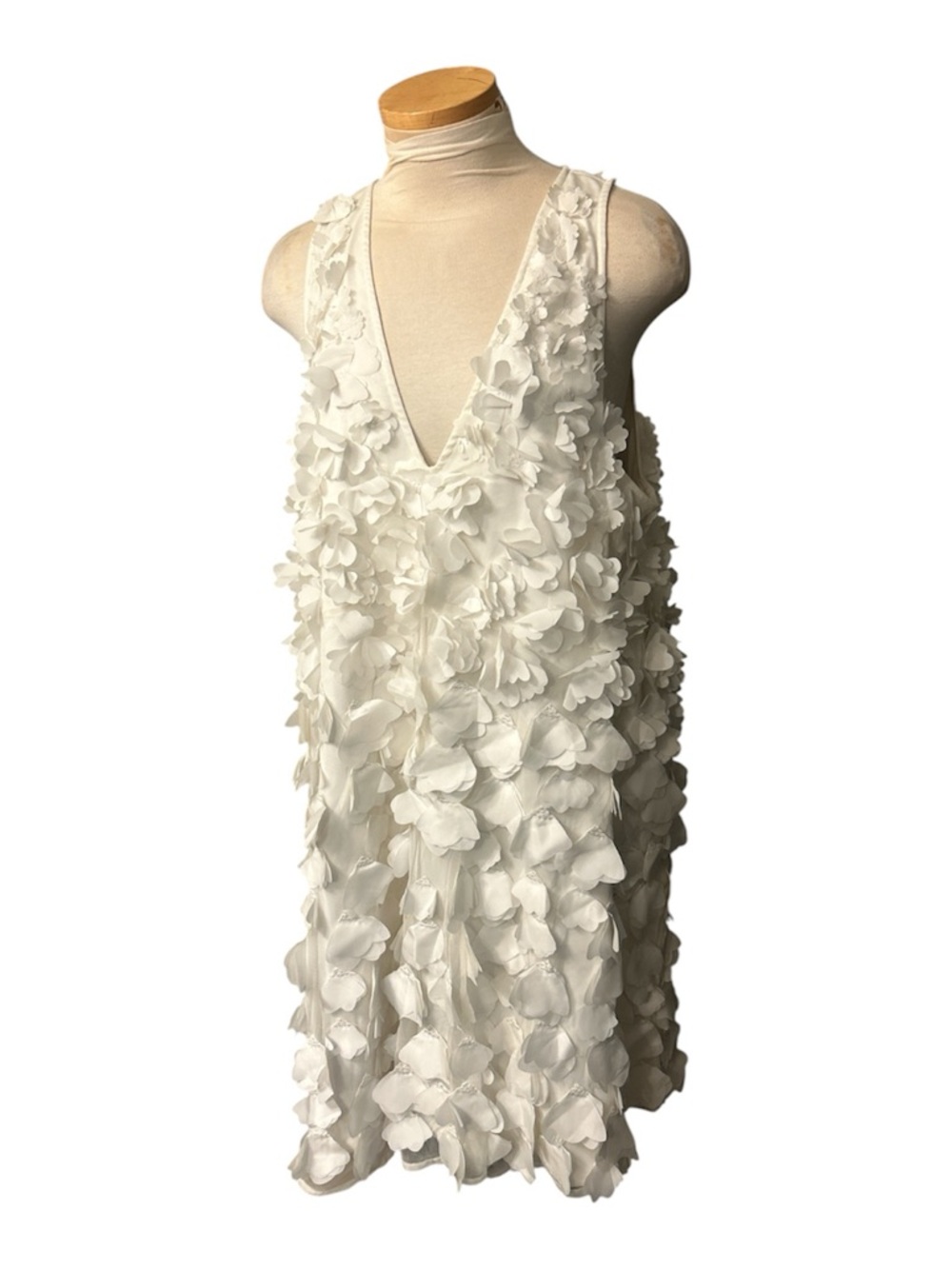 BHLDN Ivory Floral 3D Appliqué Dress with V-Neck Swing Style Size XL NEW